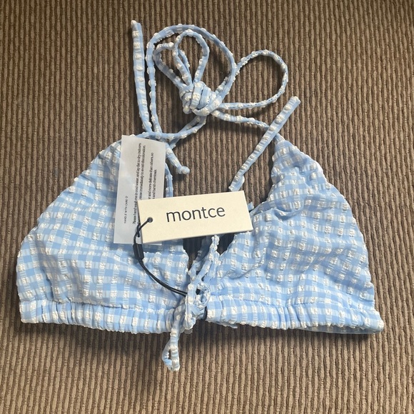 Montce Peri Micro Gingham Uno Ruffle Bows Bikini Bottom - Picture 9 of 10